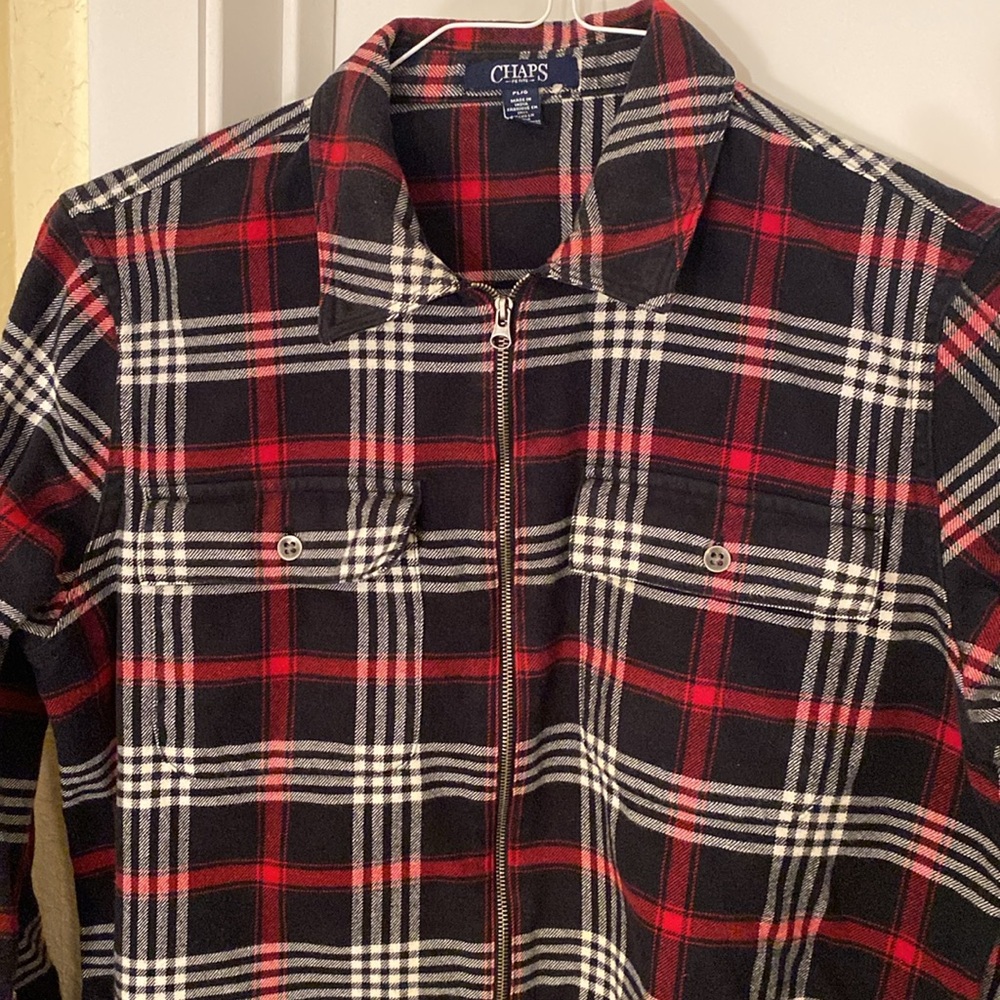 Chaps Flannel Shirt Jacket Womens Red Plaid Full Zip